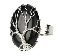 DyLyz Boho Oval Black Onyx Stone Rings Vintage Handmade Wire Wrapped Geometric Chakra Ring Natural Gemstone Crystal Birthstone Adjustable Rings For Party Vacation