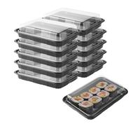 DYMHQ 10 Pieces Sandwich Platter Trays With Lids Black, Large Rectangle Food Platter Trays, PET Plastic Reusable Buffet Catering Trays, Multi Use Sushi Catering Trays for Outdoor Camping Family Party