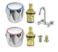 DYMHQ 20 Teeth Tap Valves Fittings - 4 Piece Tap Valve Top Set/Brass 1/2 Inch Disc Replacement Valves/Hot & Cold Red Blue Tap Cartridge/Valve Ceramic Top for Bathroom Kitchen
