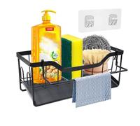 DYMHQ Removable Kitchen Sink Tidy Organiser - 304 Stainless Steel Kitchen Sink Caddy with Towel Rack/Metal Scrub Sponge Holder for Bathroom Bedroom