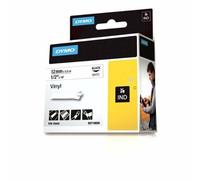 Dymo IND S0718600 / 18444 Authentic Rhino Vinyl Label Tape Self Adhesive Black Print on White 12 mm x 5.5m