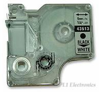 DYMO 43613 TAPE, BLACK/WHITE, 6MM