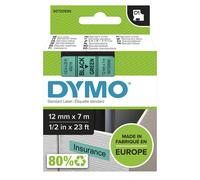 DYMO Authentic D1 Labels | Black Print on Green Tape | 12 mm x 7 m | Self-Adhesive Labels for LabelManager Label Makers | Made in Europe