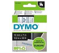 DYMO Authentic D1 Labels | Blue Print on Clear Tape | 12 mm x 7 m | Self-Adhesive Labels for LabelManager Label Makers | Made in Europe