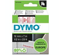 DYMO Authentic D1 Labels | Red Print on White Tape | 12 mm x 7 m | Self-Adhesive Labels for LabelManager Label Makers | Made in Europe