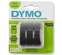 DYMO Authentic Embossing Label Tape | 9 mm x 3 m rolls | White Print on Black | Self-Adhesive | for Embossing Label Makers | 3 Count