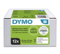 DYMO Authentic LabelWriter Multi-Purpose Labels | 32mm x 57mm | 12 Rolls of 1,000 Easy-Peel Labels (12,000 Count) | Self-Adhesive | for LabelWriter