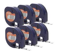 DYMO Authentic Lt Paper Labeling Tape for LetraTag Label Makers, 1/2" (12mm), Black Print On White Tape, 6-Pack