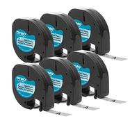 DYMO Authentic LT Plastic Labeling Tape for LetraTag Label Makers, 1/2" (12mm), Black Print on Clear Tape, 6-Pack