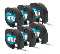 DYMO Authentic LT Plastic Labeling Tape for LetraTag Label Makers 12 12mm Black Print On White Tape 6Pack