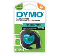 DYMO Branded LetraTag Plastic Labels | 12 mm x 4 m Roll | Black Print on Green Labels | MultipurposeSelf-Adhesive Labels for LetraTag Label Makers