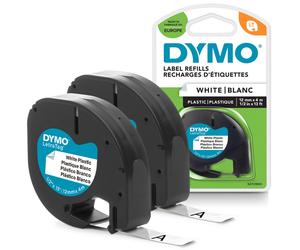 DYMO Branded LetraTag Plastic Labels | 12 mm x 4 m Roll | Black Print on White | MultipurposeSelf-Adhesive for LetraTag Label Makers | 2 Count