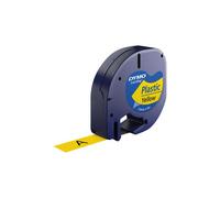 DYMO Branded LetraTag Plastic Labels | 12 mm x 4 m Roll | Black Print on Yellow | MultipurposeSelf-Adhesive Labels for LetraTag Label Makers