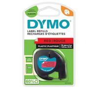 Dymo LT S0721630 / 91203 Authentic LetraTag Label Tape Self Adhesive Black Print on Red 12 mm x 4m