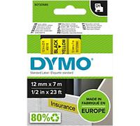 Dymo D1 S0720580 / 45018 Authentic Label Tape Self Adhesive Black Print on Yellow 12 mm x 7m