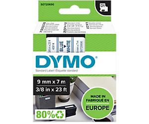 Dymo D1 S0720690 / 40914 Authentic Label Tape Self Adhesive Blue Print on White 9 mm x 7m