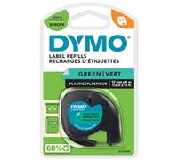 DYMO Branded LetraTag Plastic Labels | 12 mm x 4 m Roll | Black Print on Green Labels | MultipurposeSelf-Adhesive Labels for LetraTag Label Makers