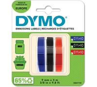 DYMO Embossing Label Tape, Red, Green & Blue, 9mm x 3m Each, 3 Rolls