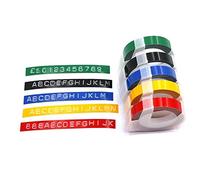 Dymo Embossing Tape MASO 5-Roll 3D Embossing Tape Self-Adhesive Embossing Labels， 9 mm x 3 m, White Print on Red/Black/Blue/Gold/Silver, Pack of 5 Different Colour