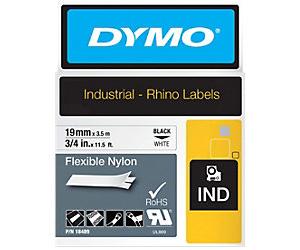 DYMO IND 18489 Rhino Vinyl Labels, Authentic, Self Adhesive Black Print on White 19 mm x 3.50 m