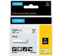 Dymo IND S0718600 / 18444 Authentic Rhino Vinyl Label Tape Self Adhesive Black Print on White 12 mm x 5.5m