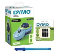 Dymo Junior Home Embossing Label Maker | 42 Character Wheel | No Batteries Required & Embossing Label Tape (S0847730) | 9 mm x 3 m Rolls | White Print on Black | 3 Count & PaperMate Pen