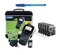 Dymo LabelManager 280 Rechargeable Handheld Label Maker Kit | QWERTY Keyboard | with 2 Rolls of D1 Labels & Case + 5x S0720530, D1 Labels | Black Print on White Tape | 12 mm x 7 m + PaperMate Pen