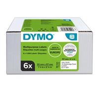 DYMO Authentic LabelWriter Multi-Purpose Labels32mm x 57mm6 Rolls of 1,000 Easy-Peel Labels (6,000 Count)Self-Adhesivefor LabelWriter Label Makers
