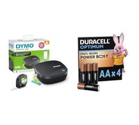 Dymo LetraTag 200B Bluetooth Label Maker | Compact Label Printer | Connects Through Bluetooth Wireless Technology to iOS and Android + Duracell Optimum pack of 4 AA