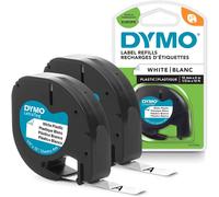 DYMO LetraTag Genuine Plastic Label Tapes | 12mm x 4m | Black Print on White | Durable Self-Adhesive Multi-Surface Rolls | Pack of 2