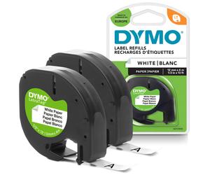 DYMO LetraTag Paper Labels | Authentic | 12 mm x 4 m Roll | Black Print on White Labels | Self-Adhesive Multipurpose Labels for LetraTag Label Makers