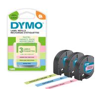 Dymo LetraTag Pastel Labels Starter Pack | 12mm x 4m Rolls | Pastel GreenBlue & Strawberry Cream | 3 Rolls of Plastic Self-Adhesive Label Tape |