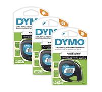 DYMO LT Plastic Labels for LetraTag Label Makers, Black Print on White Labels, 1/2-Inch x 13-Foot Rolls, 3 Count