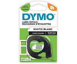 Dymo LT S0721510 / 91200 Authentic LetraTag Paper Label Tape Self Adhesive Black Print on White 12 mm x 4m