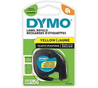 Dymo LT S0721620 / 91202 Authentic LetraTag Label Tape Self Adhesive Black Print on Yellow 12 mm x 4m