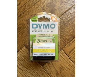 DYMO LT Variety Pack, White Paper, Yellow Plastic & Metallic Plastic, 12mm X 4m