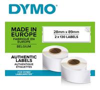 DYMO LW Address Labels, 28 mm x 89 mm, Self-Adhesive, Roll of 130, 2 Pack (260 Easy-Peel Labels) for LabelWriter Label Makers, Authentic