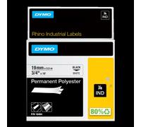 Dymo Rhino Industrial Permanent Polyester Labels - 19mm x 5.5m - Black on White - Self-Adhesive