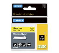 DYMO Rhino Industrial Flexible Nylon Labels | 12 mm x 3.5 m | Black Print on Yellow | Self-Adhesive | for Rhino & LabelManager Label Makers