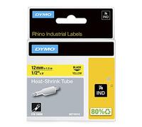 DYMO Rhino Industrial Heat-Shrink Cable Label Tubes | 12 mm x 1.5 m | Black Print on Yellow | for Rhino Label Makers