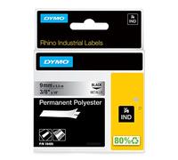 DYMO Rhino Industrial Permanent Polyester Labels | 9mm x 5.5m | Black Print on Metallic | Self-Adhesive | for Rhino & LabelManager Label Makers