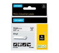 Dymo IND S0718600 / 18444 Authentic Rhino Vinyl Label Tape Self Adhesive Black Print on White 12 mm x 5.5m