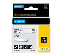 Dymo IND S0718600 / 18444 Authentic Rhino Vinyl Label Tape Self Adhesive Black Print on White 12 mm x 5.5m