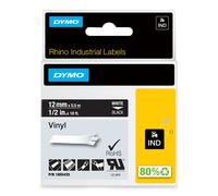 DYMO Rhino Industrial Vinyl Labels | 12 mm x 5.5 m | White Print on Black | Self-Adhesive | for LabelManager & Rhino Label Makers