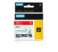 DYMO Rhino Industrial Vinyl Labels | 12 mm x 5.5 m | White Print on Red | Self-Adhesive | for LabelManager & Rhino Label Makers White on red Multicolour Vinyl -40 - 80 C UL 969 DYMO