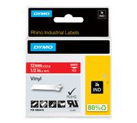 DYMO Rhino Industrial Vinyl Labels | 12 mm x 5.5 m | White Print on Red | Self-Adhesive | for LabelManager & Rhino Label Makers