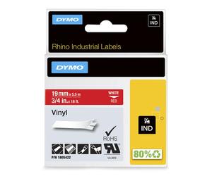 DYMO Rhino Industrial Vinyl Labels 19 mm x 5.5 m White Print on Red Self-A