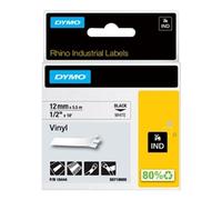 Dymo IND S0718600 / 18444 Authentic Rhino Vinyl Label Tape Self Adhesive Black Print on White 12 mm x 5.5m