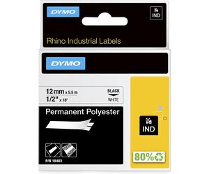 DYMO RhinoPRO Industrial-Strength Permanent Adhesive Fabric Label Tape, 12mm, 5.5m Cassette, White (18483)