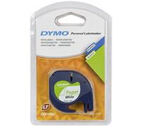 Dymo S0721520 LetraTag Paper Tape, Self-Adhesive, 12 mm x 4 m Roll - Black Print on White